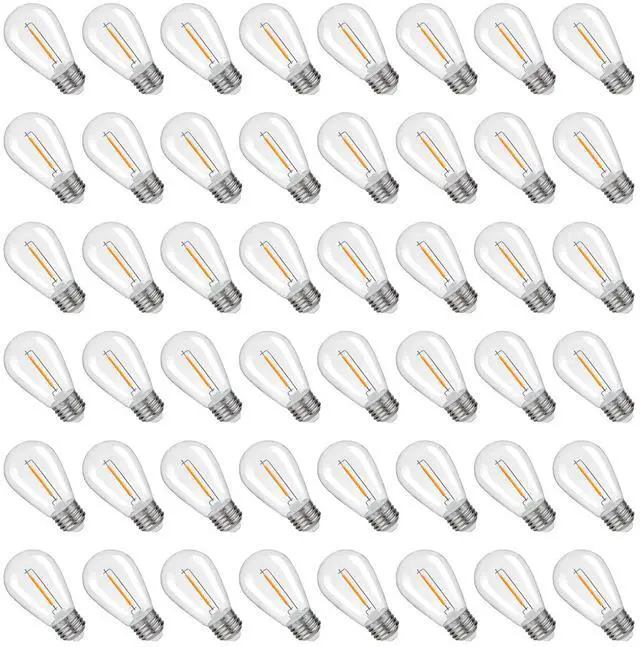 Main image of S14 Replacement LED Light Bulbs, 1W S14 LED Bulbs, Outdoor String Lights | Shatterproof & Waterproof S14 LED Bulbs, E26 Base Patio LED Light Bulbs, Warm White 2200K Plastic 70LM Non-Dimmable 48 Pack