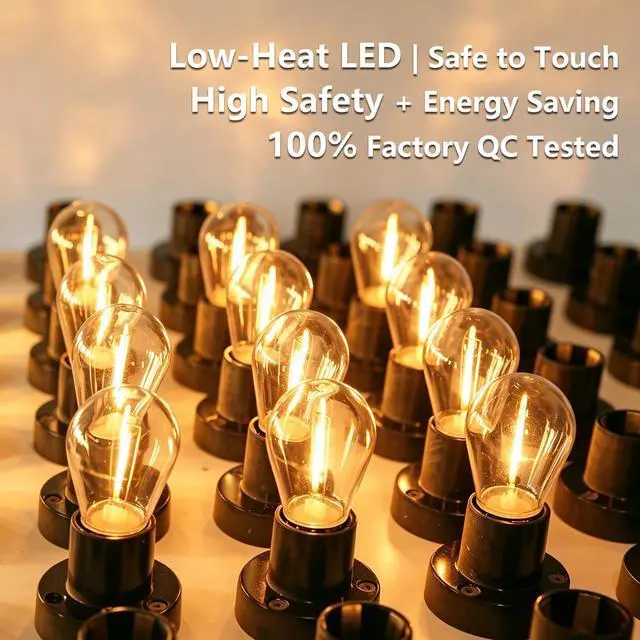 Alt view image 6 of 7 - S14 Replacement LED Light Bulbs, 1W S14 LED Bulbs, Outdoor String Lights | Shatterproof & Waterproof S14 LED Bulbs, E26 Base Patio LED Light Bulbs, Warm White 2200K Plastic 70LM Non-Dimmable 48 Pack