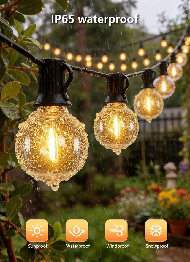 Alt view image 2 of 7 - 100Ft Outdoor String Lights with Remote, Dimmable G40 LED Bulbs, Waterproof | Shatterproof Connectable Hanging Patio Lights for Porch, Backyard, Bistro, Deck, Balcony, Home, Garden Decor