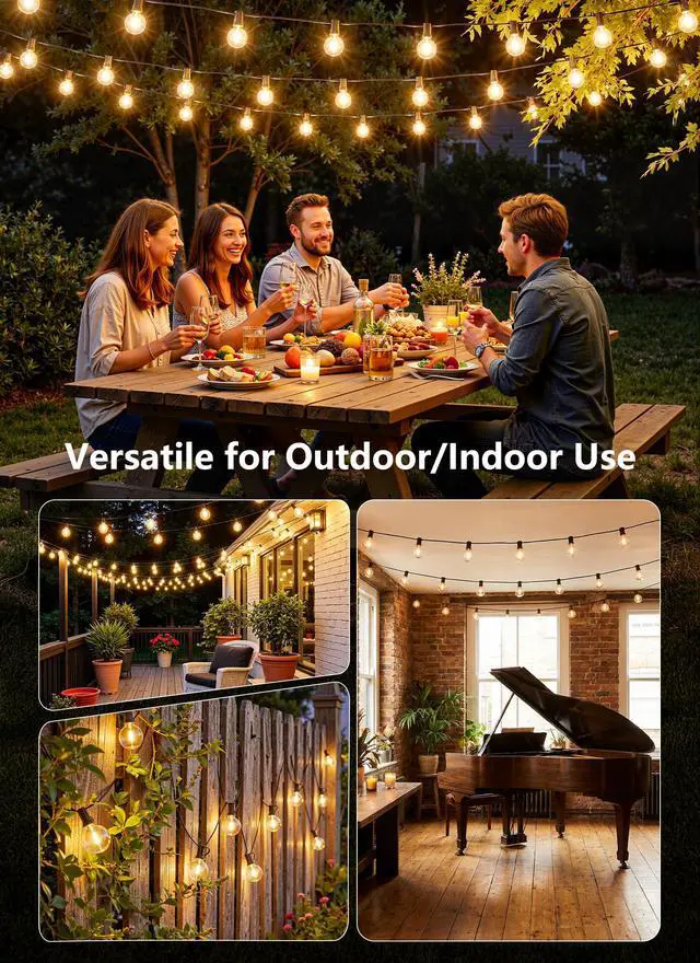 Alt view image 3 of 7 - 100Ft Outdoor String Lights with Remote, Dimmable G40 LED Bulbs, Waterproof | Shatterproof Connectable Hanging Patio Lights for Porch, Backyard, Bistro, Deck, Balcony, Home, Garden Decor