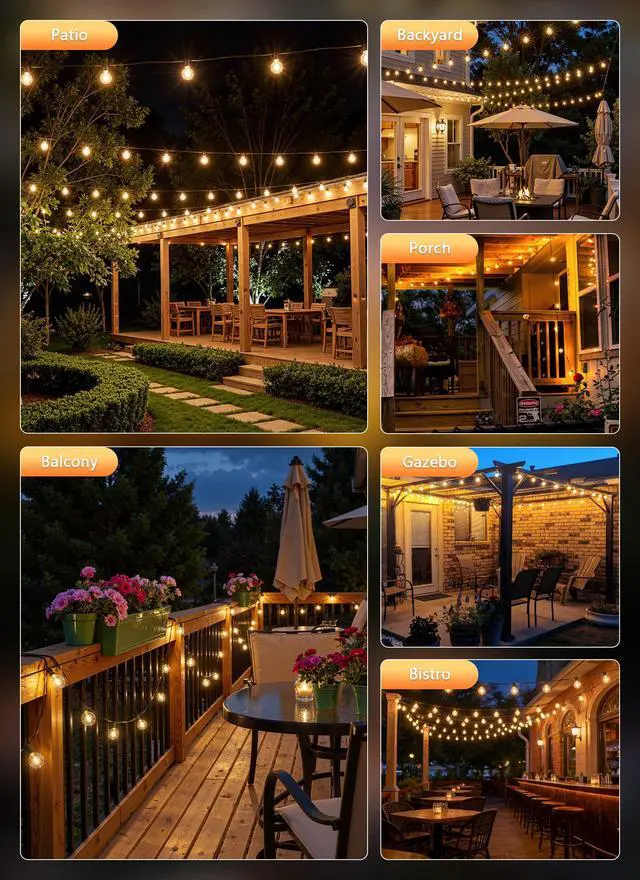 Alt view image 6 of 7 - 100Ft Outdoor String Lights with Remote, Dimmable G40 LED Bulbs, Waterproof | Shatterproof Connectable Hanging Patio Lights for Porch, Backyard, Bistro, Deck, Balcony, Home, Garden Decor