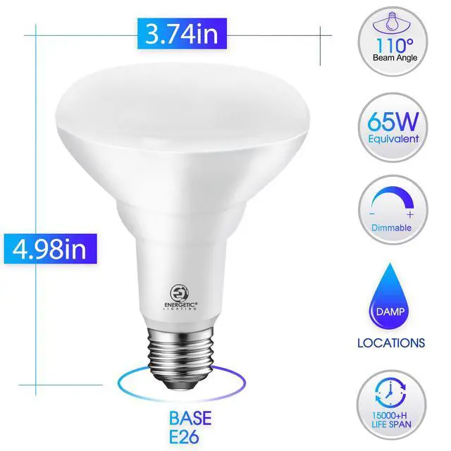 Alt view image 2 of 7 - Energetic LED Flood Light Bulbs BR30, 65W Equivalent, Dimmable, Daylight 5000K, Indoor Flood Lights for Recessed Cans, 6 Pack