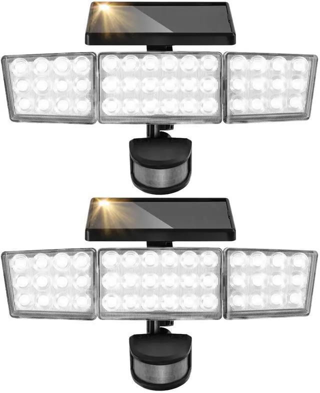 Main image of Solar Lights Outdoor, 3500LM 168 LED Motion Sensor Solar Flood Lights, 3 Heads 300° Wide Angle, 3 Modes IP65 Waterproof Solar Security Lights for Yard Garden Patio, 2 Pack (Black)
