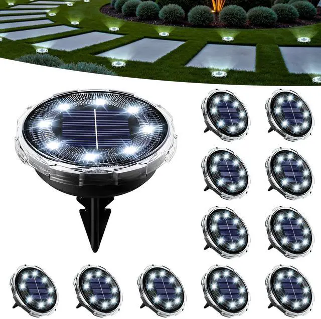 Main image of Solar Ground Lights Outdoor, Pathway Lights 12 Pack Cool White | IP65 Waterproof Landscape Lighting for Walkway, Driveway, Pathway, Garden, Backyard Decor- Transparent Lampshade