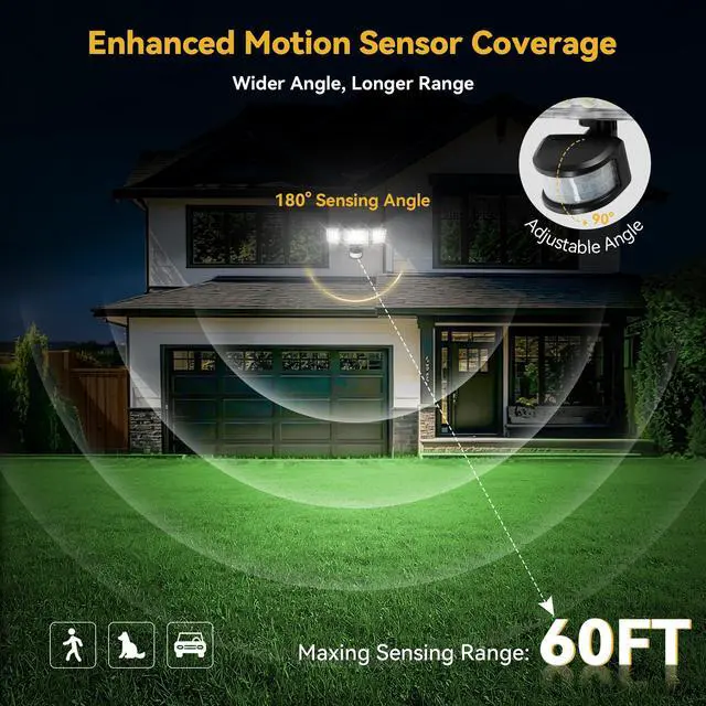 Alt view image 5 of 7 - Solar Lights Outdoor, 3500LM 168 LED Motion Sensor Solar Flood Lights, 3 Heads 300° Wide Angle, 3 Modes IP65 Waterproof Solar Security Lights for Yard Garden Patio, 2 Pack (Black)