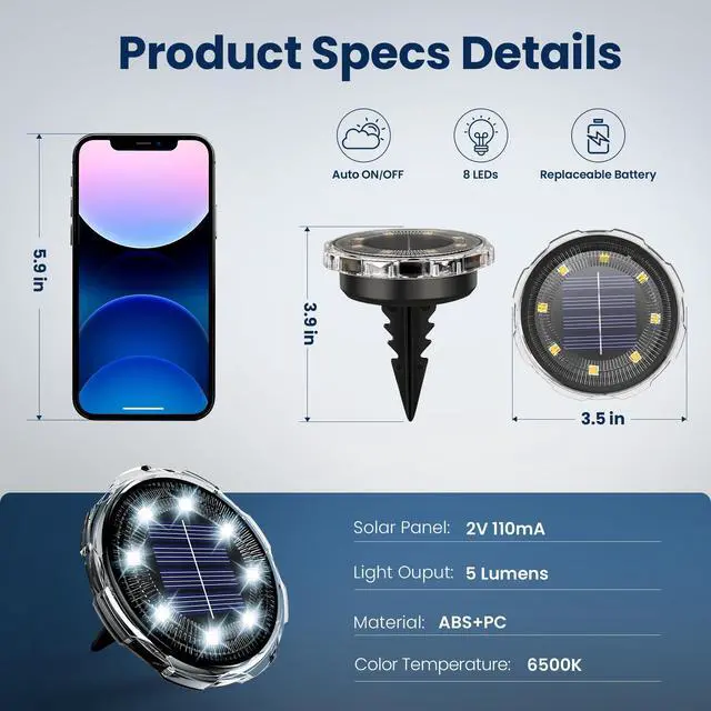 Alt view image 3 of 6 - Solar Ground Lights Outdoor, Pathway Lights 12 Pack Cool White | IP65 Waterproof Landscape Lighting for Walkway, Driveway, Pathway, Garden, Backyard Decor- Transparent Lampshade