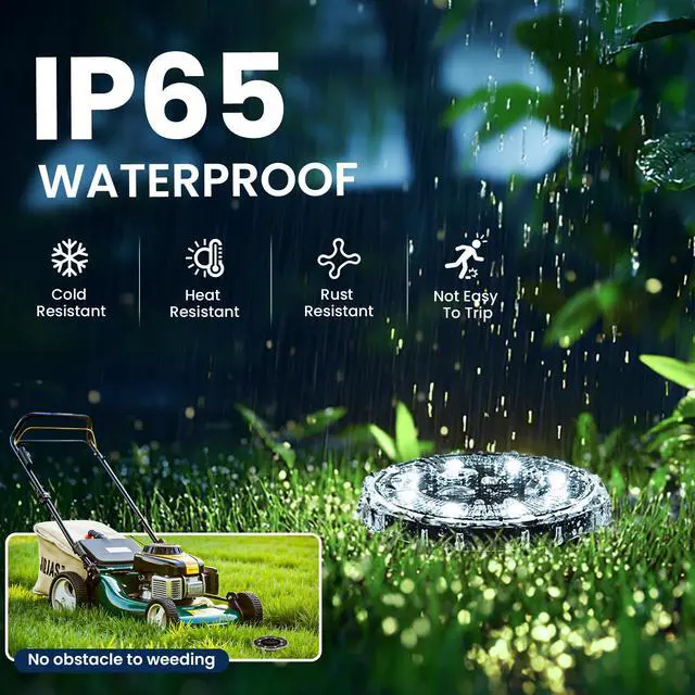 Alt view image 5 of 6 - Solar Ground Lights Outdoor, Pathway Lights 12 Pack Cool White | IP65 Waterproof Landscape Lighting for Walkway, Driveway, Pathway, Garden, Backyard Decor- Transparent Lampshade