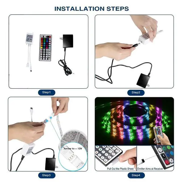 Alt view image 4 of 7 - Led Strip Lights 16.4ft Waterproof Color Changing Led Lights with Remote Controller