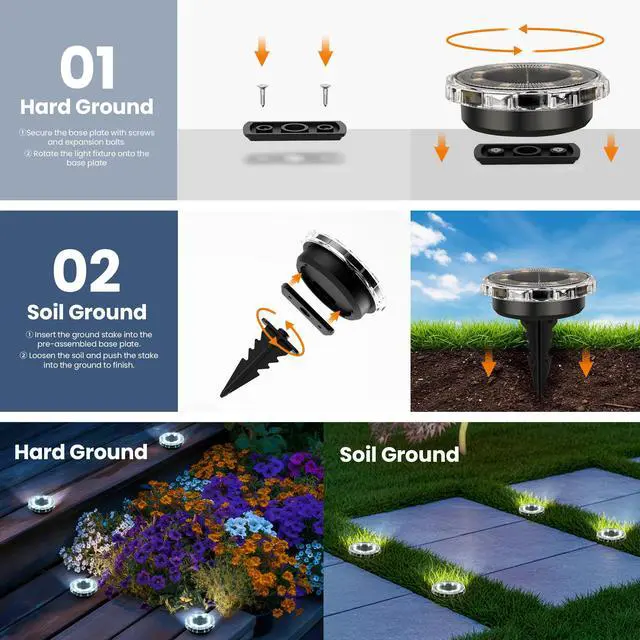 Alt view image 6 of 6 - Solar Ground Lights Outdoor, Pathway Lights 12 Pack Cool White | IP65 Waterproof Landscape Lighting for Walkway, Driveway, Pathway, Garden, Backyard Decor- Transparent Lampshade