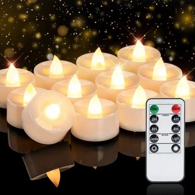 Main image of 12-Pack Remote Flameless LED Battery Tea Light Candles, 400+Hrs | 2/4/6/8H Timer Flickering Tealight Votives for Halloween Pumpkins, Christmas Decor, Weddings and Home Ambiance