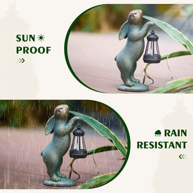 Alt view image 5 of 7 - Garden Statues Rabbit with Solar Lantern Resin Outdoor Bunny Figurines Decorations for Patio Yard Lawn Ornaments Gifts for Mother's Day Birthday Housewarming