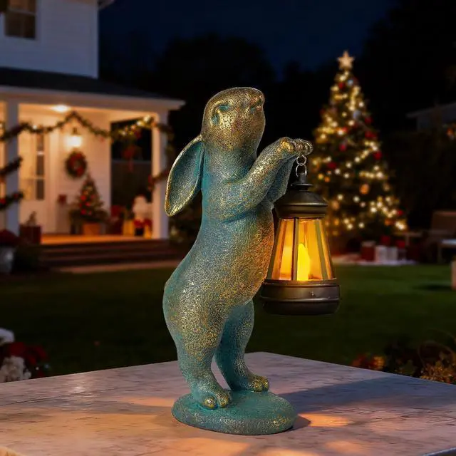 Alt view image 7 of 7 - Garden Statues Rabbit with Solar Lantern Resin Outdoor Bunny Figurines Decorations for Patio Yard Lawn Ornaments Gifts for Mother's Day Birthday Housewarming