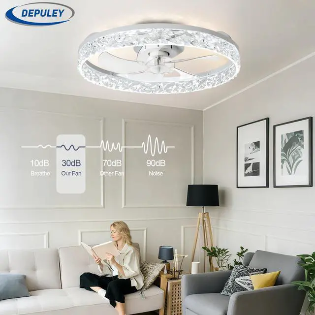 Alt view image 7 of 7 - Ceiling Fans with Lights and Remote: Full Package 20" Modern Low Profile Flush Mount LED Ceiling Fan for Bedroom App Control - White Crystal Bladeless Fandelier for Laundry Room Kitchen