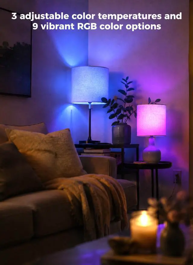 Alt view image 5 of 7 - Upgraded 5200mAh E26 Rechargeable Light Bulbs with Remote Timer | 2060H runtime, dimmable 3000K6000K white light, 9 RGB colors, magnetic wireless design for lamps and sconces
