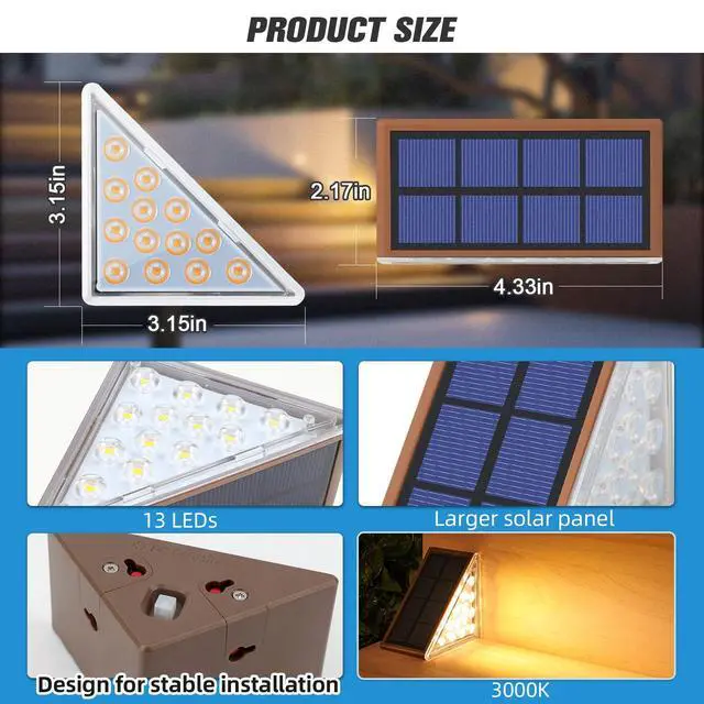 Alt view image 4 of 7 - Solar Stair Lights,Warm White Outdoor Step Lights IP67 Waterproof Auto On Off, Outdoor Stair Lights for Steps,Stair,Patio,Yard,Porch,Front Door,Sidewalk,Deck DecorBrown, 6 Pack