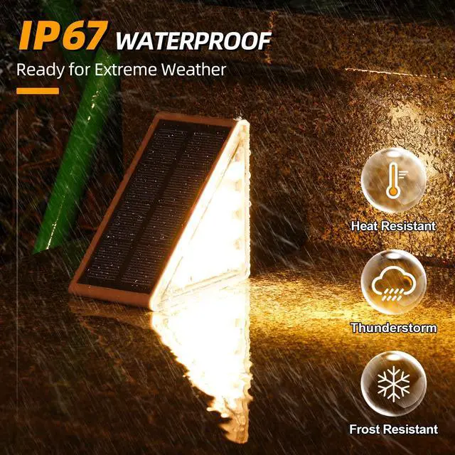 Alt view image 6 of 7 - Solar Stair Lights,Warm White Outdoor Step Lights IP67 Waterproof Auto On Off, Outdoor Stair Lights for Steps,Stair,Patio,Yard,Porch,Front Door,Sidewalk,Deck DecorBrown, 6 Pack