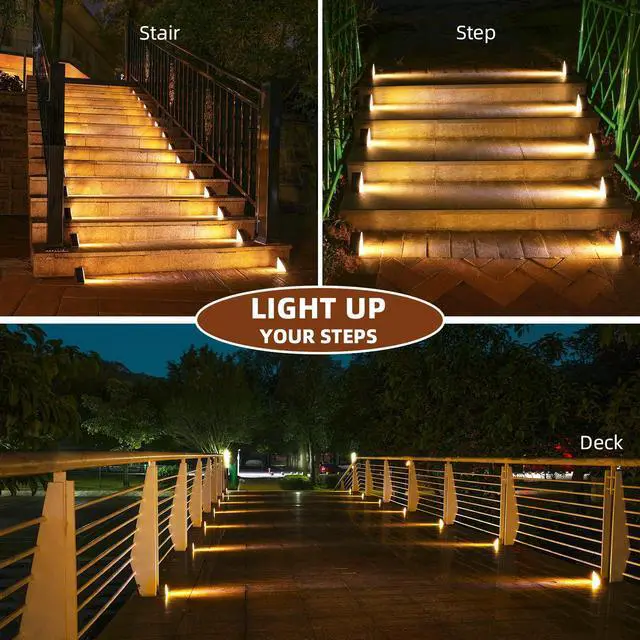 Alt view image 7 of 7 - Solar Stair Lights,Warm White Outdoor Step Lights IP67 Waterproof Auto On Off, Outdoor Stair Lights for Steps,Stair,Patio,Yard,Porch,Front Door,Sidewalk,Deck DecorBrown, 6 Pack