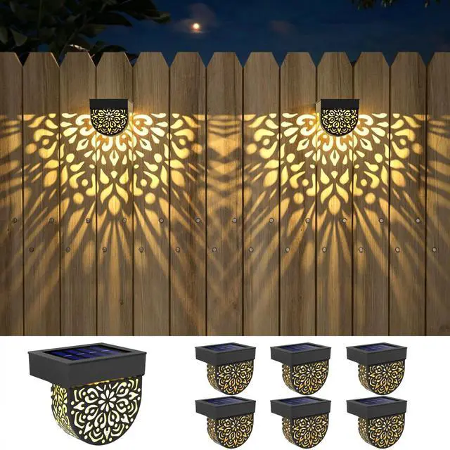 Main image of Solar Fence Lights 6 Pack Solar Deck Step Wall Lights Outdoor Waterproof LED Decorations Warm Yellow Light Decorative Lighting for Garden, Front Door, Backyard (Black 1)