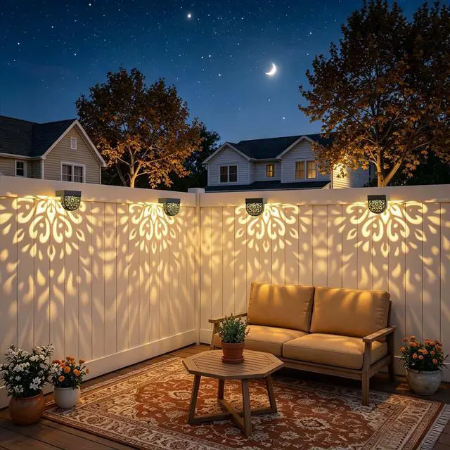 Alt view image 2 of 7 - Solar Fence Lights 6 Pack Solar Deck Step Wall Lights Outdoor Waterproof LED Decorations Warm Yellow Light Decorative Lighting for Garden, Front Door, Backyard (Black 1)