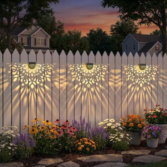 Alt view image 3 of 7 - Solar Fence Lights 6 Pack Solar Deck Step Wall Lights Outdoor Waterproof LED Decorations Warm Yellow Light Decorative Lighting for Garden, Front Door, Backyard (Black 1)