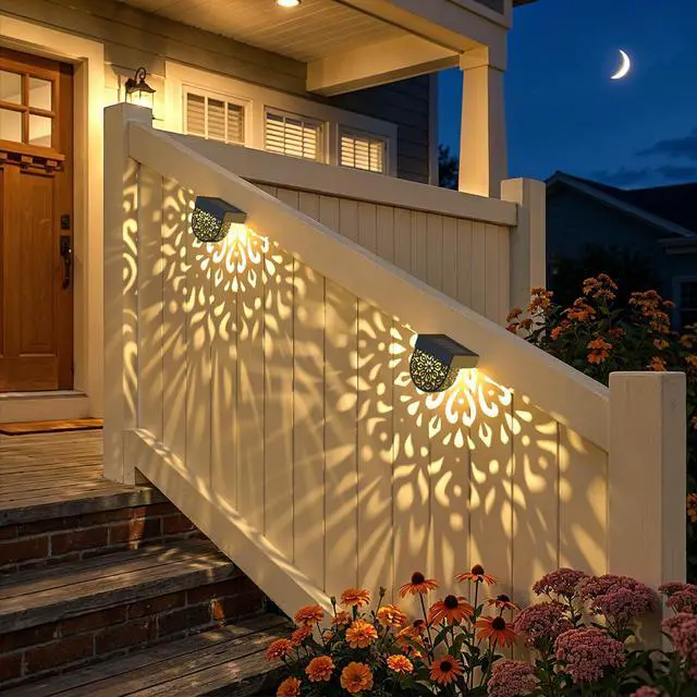 Alt view image 5 of 7 - Solar Fence Lights 6 Pack Solar Deck Step Wall Lights Outdoor Waterproof LED Decorations Warm Yellow Light Decorative Lighting for Garden, Front Door, Backyard (Black 1)