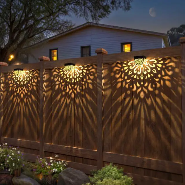 Alt view image 4 of 7 - Solar Fence Lights 6 Pack Solar Deck Step Wall Lights Outdoor Waterproof LED Decorations Warm Yellow Light Decorative Lighting for Garden, Front Door, Backyard (Black 1)