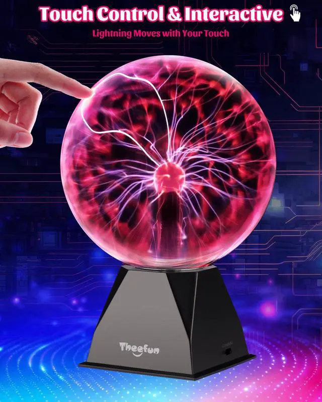 Alt view image 3 of 7 - Plasma Ball 8 Inch Plasma Lamp Touch & Sound Sensitive Plasma Globe | Red Electric Lightning Novelty Light for Parties, Home, Prop, Room Decoration