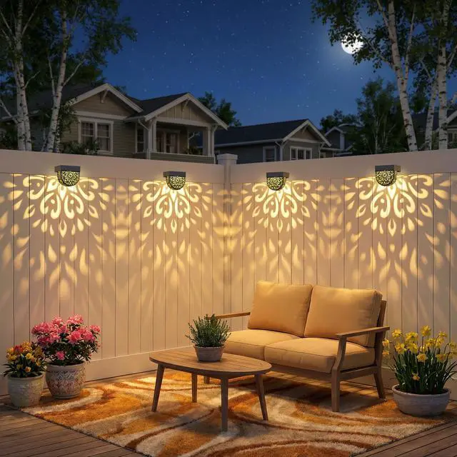 Alt view image 7 of 7 - Solar Fence Lights 6 Pack Solar Deck Step Wall Lights Outdoor Waterproof LED Decorations Warm Yellow Light Decorative Lighting for Garden, Front Door, Backyard (Black 1)