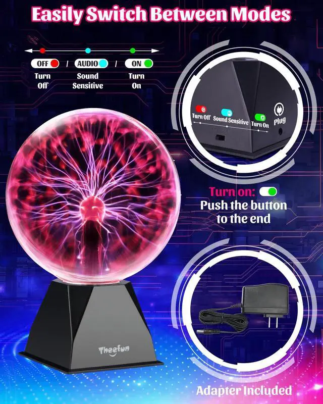 Alt view image 6 of 7 - Plasma Ball 8 Inch Plasma Lamp Touch & Sound Sensitive Plasma Globe | Red Electric Lightning Novelty Light for Parties, Home, Prop, Room Decoration
