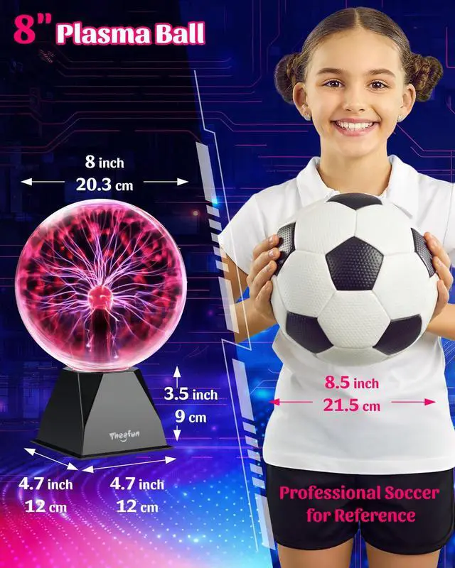 Alt view image 5 of 7 - Plasma Ball 8 Inch Plasma Lamp Touch & Sound Sensitive Plasma Globe | Red Electric Lightning Novelty Light for Parties, Home, Prop, Room Decoration