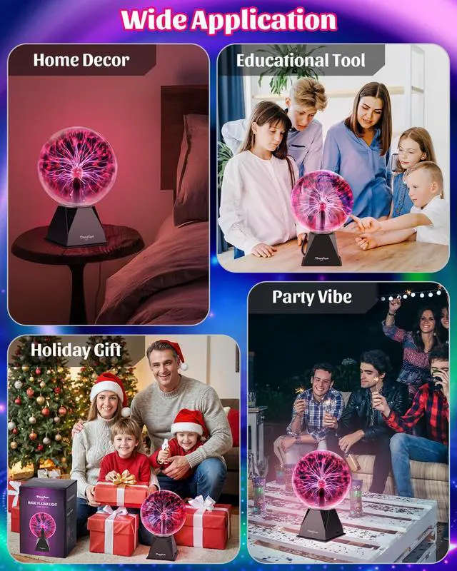 Alt view image 7 of 7 - Plasma Ball 8 Inch Plasma Lamp Touch & Sound Sensitive Plasma Globe | Red Electric Lightning Novelty Light for Parties, Home, Prop, Room Decoration