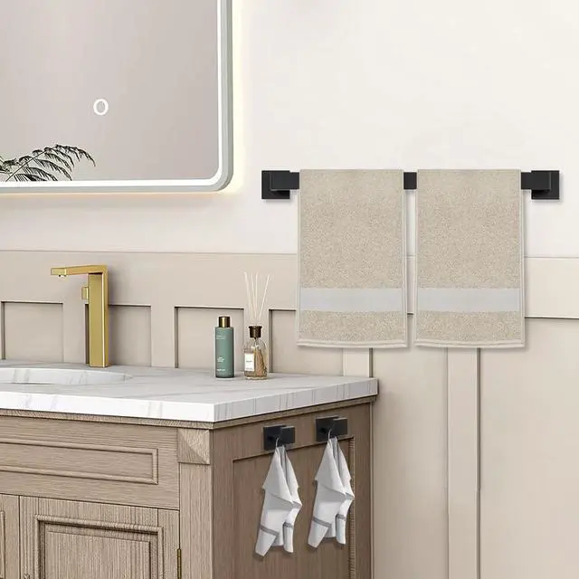 Alt view image 3 of 7 - Towel Bar - 23.6 Inch Bathroom Towel Holder - Matte Black | Stainless Steel Towel Racks for Bathroom Wall Mounted, Towel Rod for Bathroom Wall