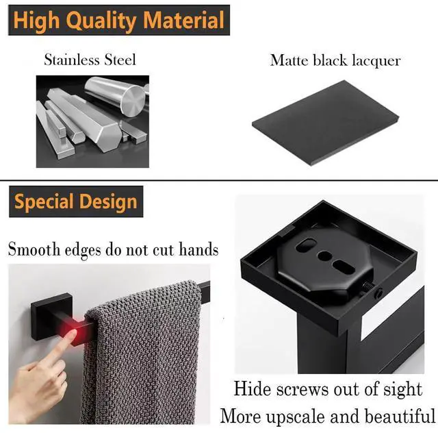 Alt view image 5 of 7 - Towel Bar - 23.6 Inch Bathroom Towel Holder - Matte Black | Stainless Steel Towel Racks for Bathroom Wall Mounted, Towel Rod for Bathroom Wall