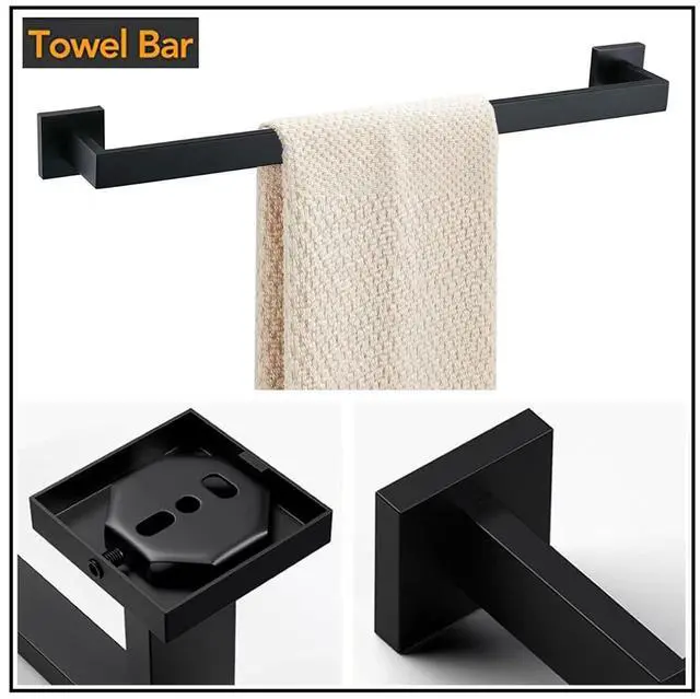 Alt view image 4 of 7 - Towel Bar - 23.6 Inch Bathroom Towel Holder - Matte Black | Stainless Steel Towel Racks for Bathroom Wall Mounted, Towel Rod for Bathroom Wall