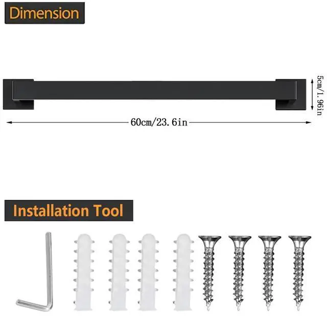 Alt view image 6 of 7 - Towel Bar - 23.6 Inch Bathroom Towel Holder - Matte Black | Stainless Steel Towel Racks for Bathroom Wall Mounted, Towel Rod for Bathroom Wall