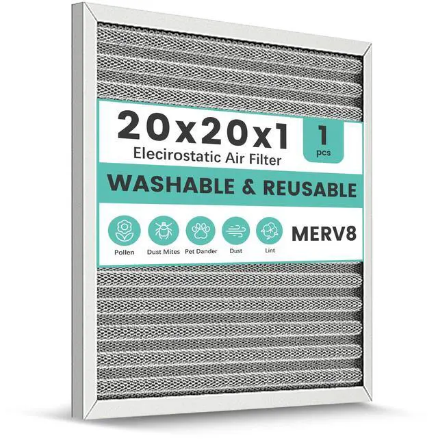 Main image of 20x20x1 HVAC Furnace Air Filter, Washable Electrostatic Furnace Filter, MERV 8, Lasts a, Breathe Fresher, Home And Office (Actual Size:19.75x19.75x0.82)