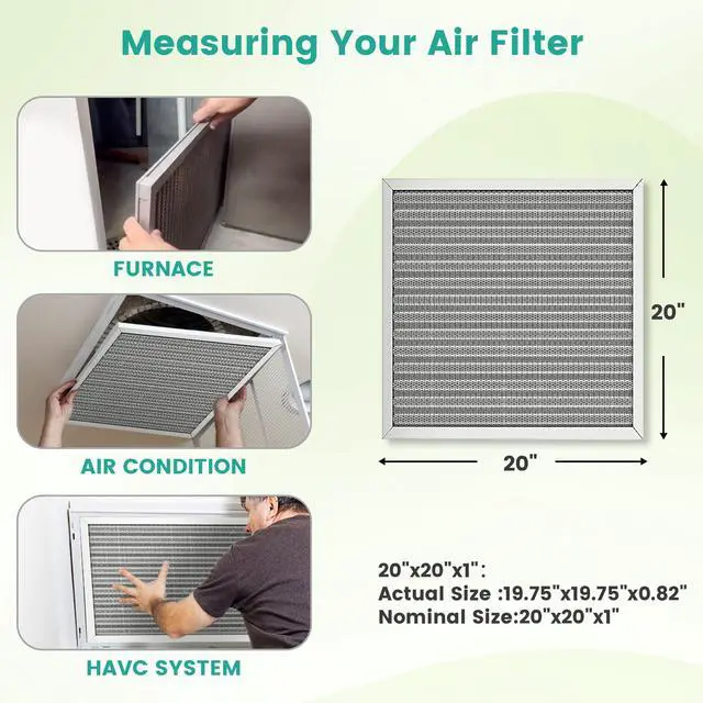 Alt view image 3 of 7 - 20x20x1 HVAC Furnace Air Filter, Washable Electrostatic Furnace Filter, MERV 8, Lasts a, Breathe Fresher, Home And Office (Actual Size:19.75x19.75x0.82)