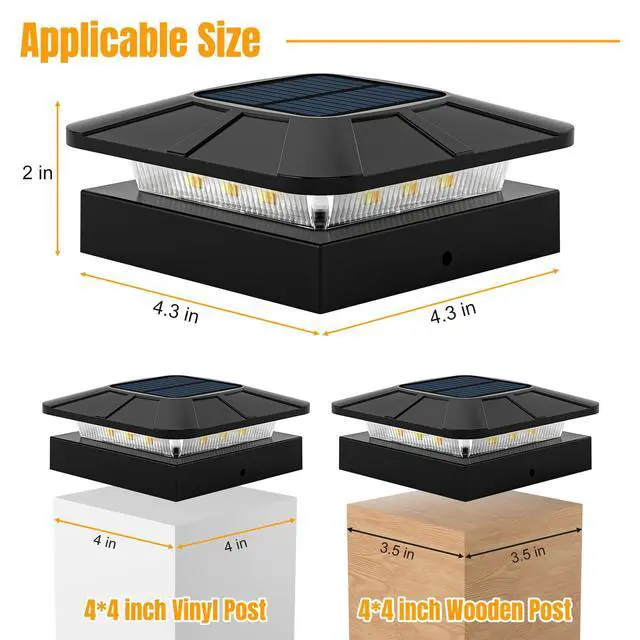 Alt view image 4 of 7 - 4x4 Solar Fence Post Cap Lights Outdoor Waterproof, 8 Pack | IP65, 3 Modes Auto On/Off,Deck, Garden, Patio, Deck, Backyard, Porch, Sidewalk