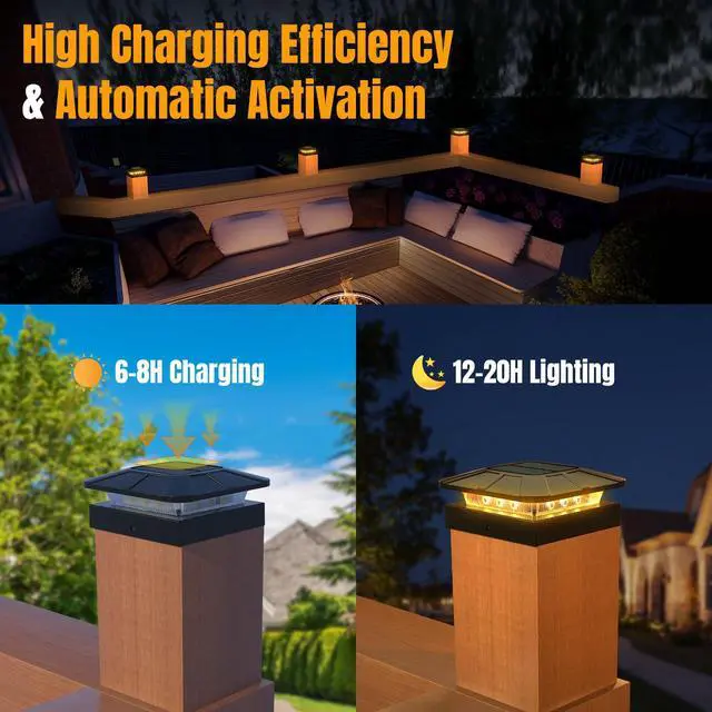 Alt view image 6 of 7 - 4x4 Solar Fence Post Cap Lights Outdoor Waterproof, 8 Pack | IP65, 3 Modes Auto On/Off,Deck, Garden, Patio, Deck, Backyard, Porch, Sidewalk