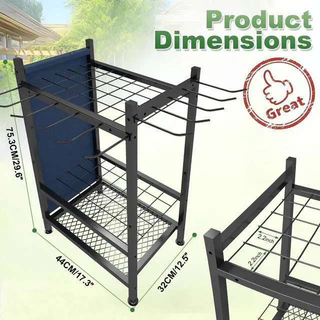 Alt view image 2 of 7 - Garden Tool Organizer, Garden Yard Tool Rack for Garage, Garage Organization and Storage, Metal Yard Tools Storage up to 46 Tools/Rake/Broom/shovel/, Suitable for Garage, Yard, Patio, Shed