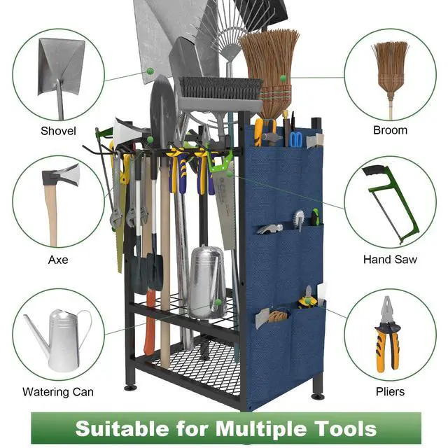 Alt view image 5 of 7 - Garden Tool Organizer, Garden Yard Tool Rack for Garage, Garage Organization and Storage, Metal Yard Tools Storage up to 46 Tools/Rake/Broom/shovel/, Suitable for Garage, Yard, Patio, Shed