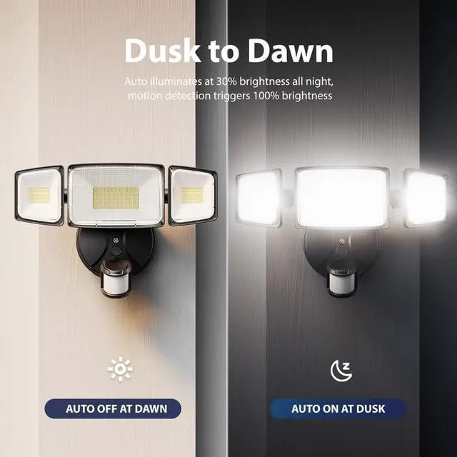 Alt view image 7 of 7 - 100W LED Motion Sensor Outdoor Lights, Dusk to Dawn Flood Light Outdoor Motion Sensor, Hardwired Security Lights Floodlights Outside 11000LM 6500K Daylight IP65 Waterproof (Black)
