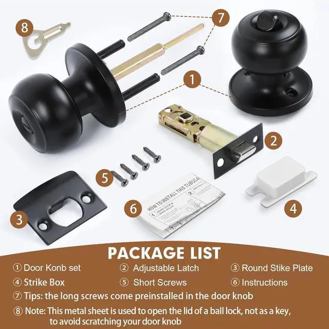 Alt view image 2 of 7 - Privacy Door Knobs, 4 Pack Matte Black Door Knobs with Lock, Bed and Bath Door Knob Interior Keyless Locksets, Round Door Handles Reversible for Left Right Handed Doors
