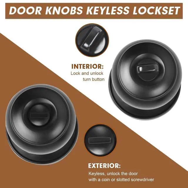 Alt view image 5 of 7 - Privacy Door Knobs, 4 Pack Matte Black Door Knobs with Lock, Bed and Bath Door Knob Interior Keyless Locksets, Round Door Handles Reversible for Left Right Handed Doors