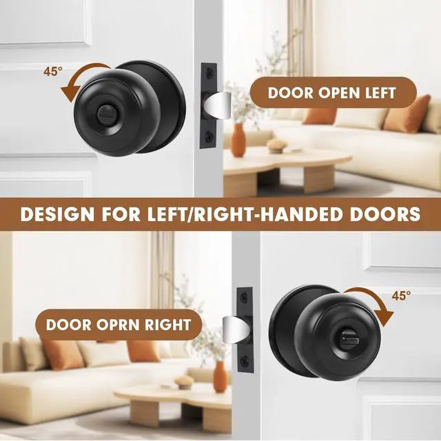 Alt view image 6 of 7 - Privacy Door Knobs, 4 Pack Matte Black Door Knobs with Lock, Bed and Bath Door Knob Interior Keyless Locksets, Round Door Handles Reversible for Left Right Handed Doors