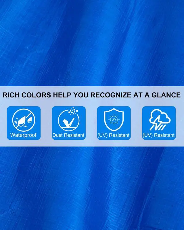 Alt view image 3 of 6 - 3 Pack 10 x 10 ft Heavy Duty Tarps,Blue,Army Green,Silver | Waterproof, Tarps with Grommets, 5.5 Mil Thick UV, Tear Resistant, Reinforced Rip for Outdoor Ground Tent Roof Yard Pool