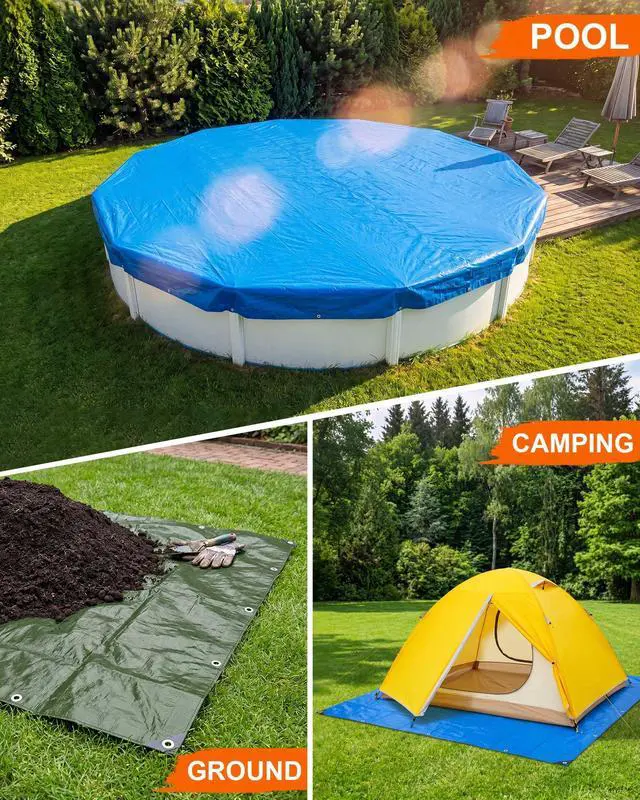 Alt view image 4 of 6 - 3 Pack 10 x 10 ft Heavy Duty Tarps,Blue,Army Green,Silver | Waterproof, Tarps with Grommets, 5.5 Mil Thick UV, Tear Resistant, Reinforced Rip for Outdoor Ground Tent Roof Yard Pool
