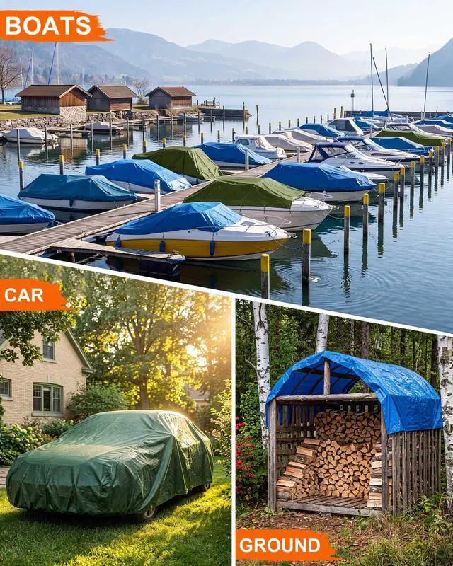 Alt view image 6 of 6 - 3 Pack 10 x 10 ft Heavy Duty Tarps,Blue,Army Green,Silver | Waterproof, Tarps with Grommets, 5.5 Mil Thick UV, Tear Resistant, Reinforced Rip for Outdoor Ground Tent Roof Yard Pool