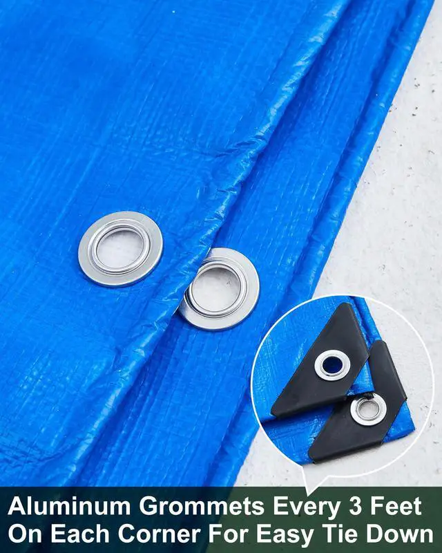 Alt view image 5 of 6 - 3 Pack 10 x 10 ft Heavy Duty Tarps,Blue,Army Green,Silver | Waterproof, Tarps with Grommets, 5.5 Mil Thick UV, Tear Resistant, Reinforced Rip for Outdoor Ground Tent Roof Yard Pool