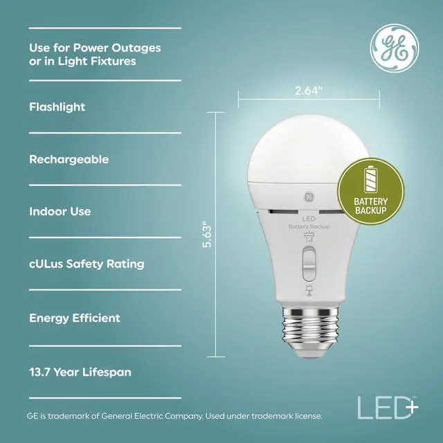 Alt view image 6 of 7 - LED+ Battery Backup Emerncy Light Bulbs A21, 3 Colors, 2 Pack | Stays on during power outas, built-in recharable battery, 3 color temperatures, A21 LED, flashlight mode, emerncy ready
